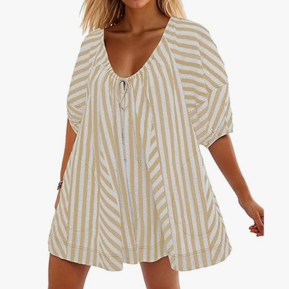 Casual Summer Romper With Puff Sleeve Short Sleeve 
Oversized Jumpsuit